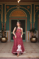 Stunning Faux Georgette Gown with 12 Meter Flair and Patchwork